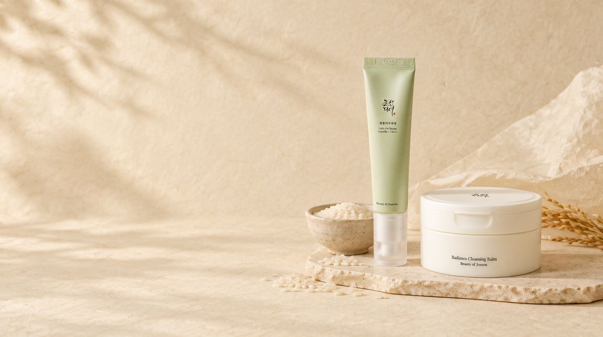 Beauty of Joseon producten op hanjipapier met rijstkorrels
