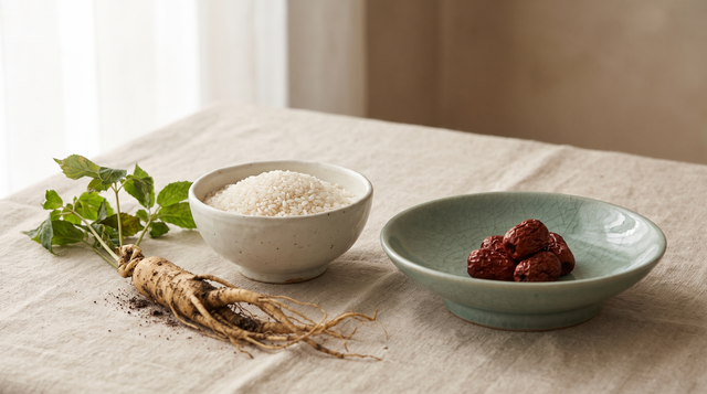 Rijst en ginseng op linnen, de klassieke ingrediënten van Koreaanse hanbang-skincare