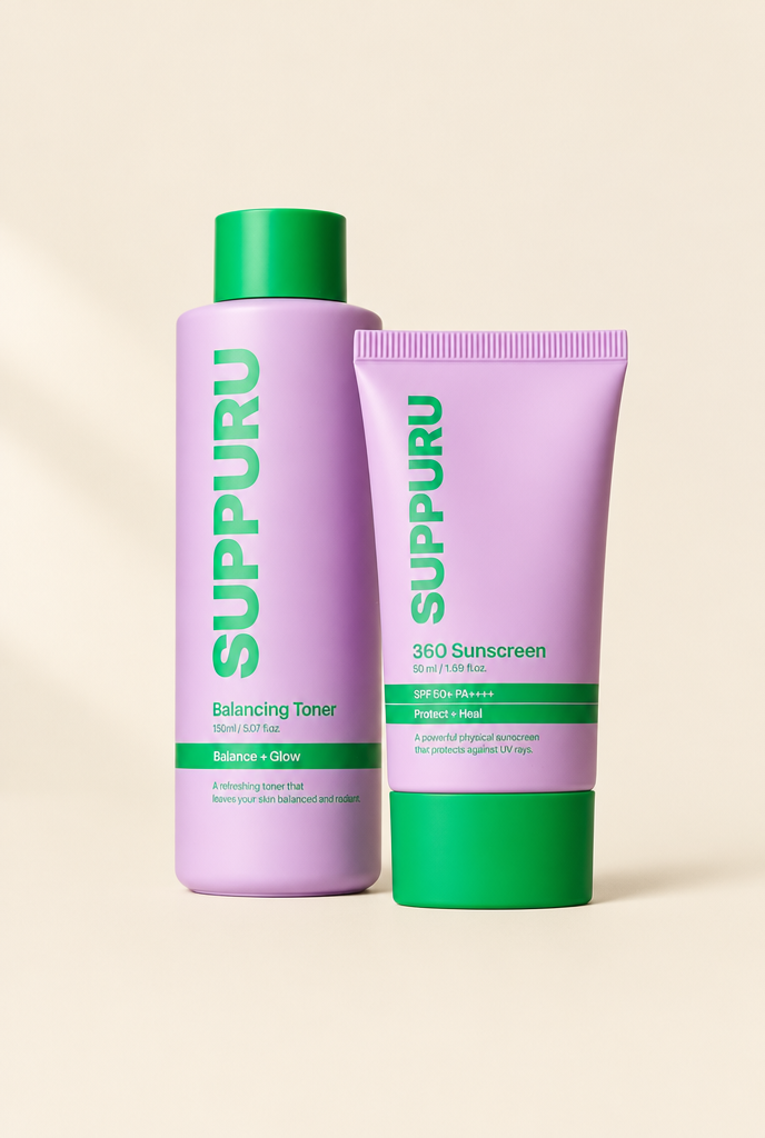 SUPPURU Toner en Zon Duo: Balancerende Toner en 360° Zonnebrandcrème samen